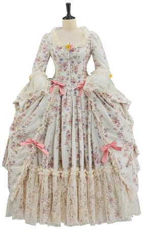 Willyacos Royal French Women Queen Marie Antoinette Kostüm, georgisches Kleid, viktorianisches Rokoko-Ballkleid mit Blumenmuster aus dem 18. Jahrhundert