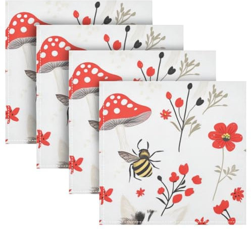 Lustige norwegische weiße Stoffservietten mit Katzenmotiv, wiederverwendbar, Polyester-Servietten, bedruckt, Küchentuch, Tischservietten, Stoffservietten, 4 Stück, 50,8 x 50,8 cm