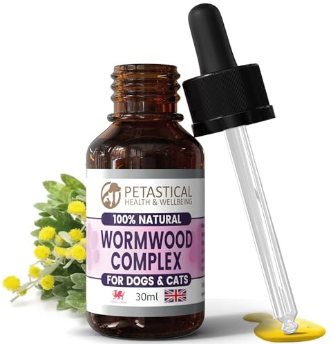 Petastical Wormwood for Dogs Cats, Natural Liquid Supplement Drops for Intestinal Hygiene, No Nasty Chemicals, Made in UK (30ml.)