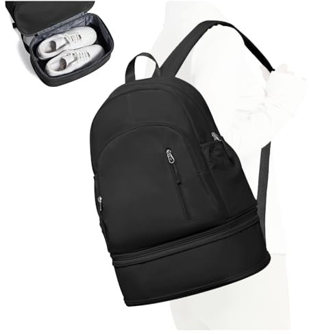 suradar Sportrucksack für Frauen mit Nasstasche und Schuhfach Sportrucksack Damen Gym Backpack Rucksack mit Schuhfach Gymnastiktasche für Fitness Schwimmen Tragbarer Reiserucksack Frauen Schwarz