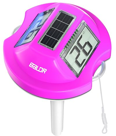 BALDR Solar Schwimmendes für Pool mit zwei großen Displays | IPX7 wasserdichter digitaler Temperaturmesser für Einbau-, Aufstellpools, Spa & Gartenteiche (Lila)