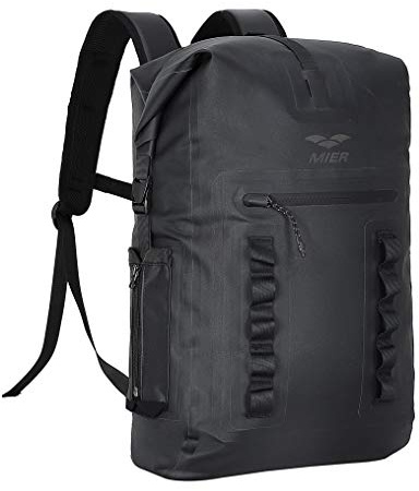 MIER wasserdichter Rucksack 30L, Dry Bag Rolltop, Trockensack, Schwarz | Laptopfach bis 15 Zoll, faltbare Seitentaschen, gepolsterte Schultergurte und Brustgurt für längere Wege