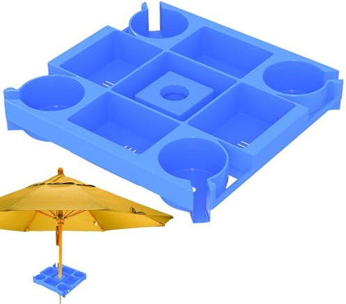 Bandeja para sombrilla de playa, soporte para tazas de mesa, con paraguas, incluye 4 soportes para bebidas de playa, soporte para bebidas de cerveza, patio trasero, playa, jardín, piscina