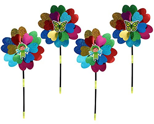 BAZEITFLOW 4stücke Teiliges Bunter Garten-windräder Aus Kunststoff Dekorative Sequin-windmühlen Für Zufällige Designs Höhe Ca Garten Und Partydekoration