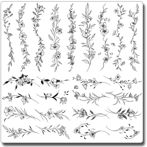 CHARLENT Line Leaf Temporary Tattoos for Women, 49 Pcs | Minimalist Sketch Fake Tattoo Stickers, Realistic Waterproof Long Lasting Designs for Arm Wrist Leg Body