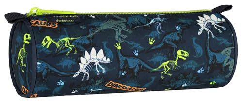 sarcia.eu Schulmäppchen, rundes, Reißverschluss, für Jungen, Dinosaurier, Marineblaues 22x8x8cm (Dinosaurier Rund)