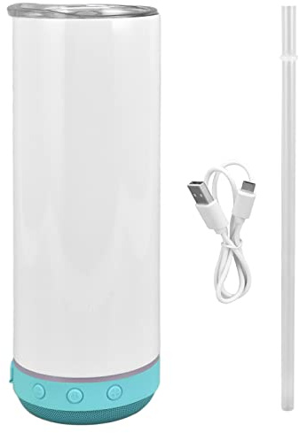 Tnfeeon Insulated Stainless Steel Water Bottle, Bluetooth Speaker Cup Music Tumbler with LED Rhythm Lights Vacuum Insulation Portable Beverage Container for Car Office Travel (Blue Base)