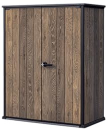 Keter Porta Attrezzi da Esterno Vertical Walnut, Ideale per il Giardino, Finitura Effetto Legno Noce, 140x73,6x170,4H cm, 1400 L