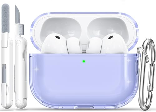 RFUNGUANGO AirPods Pro 3 Hülle, Transparent TPU Reinigungsset, Lila | Weiche TPU Schutzhülle transparent, passend für AirPods Pro 3. Generation inklusive Reinigungsset