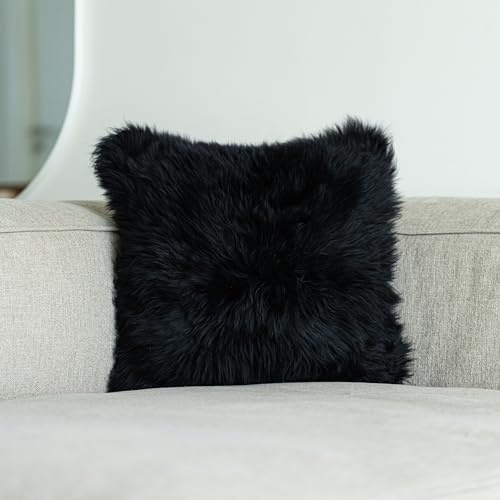 Nordic Sheep Lammfell Kissenbezug 40x40 cm, Kuschelkissen, Schwarz | Echtes Lammfell auf einer Seite, weich & kuschelig, ideal für Sofa & Bett, viele Farbvarianten