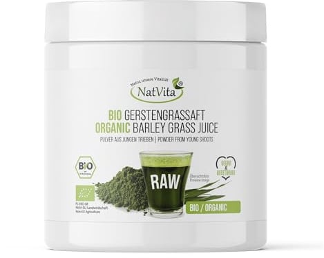 NatVita Bio Gerstengras Pulver 250 g – 100% Rohkostqualität, Vegan & GVO-frei – Basisches Superfood für Smoothies & Säfte