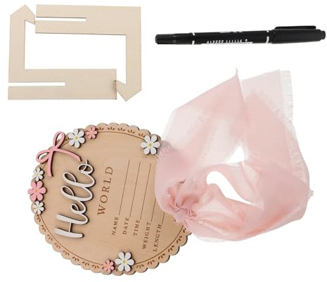 TOYANDONA Personalisierte Geburtsanzeigetafel mit Stift für Neugeborene Namensschild fürs Kinderzimmer in Beige als Erinnerungsstück und Babyparty Dekoration