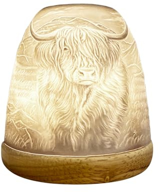 Cello Teelichthalter aus Porzellan, hohe Kuppel – Hochlandkuh-Design mit 3D-Projektionsbild für duftende, geruchlose LED-Kerze, Wachswärmer, Geschenk, Ornament für Zuhause, Schlafzimmer, Mutter, Papa