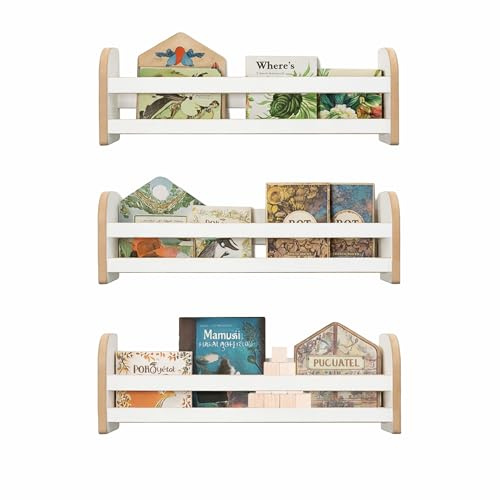 MAMOI® Set aus 3 Kinderregalen, Holz-Bücherregale, Montessori-Bibliothek, Wandregale für das Kinderzimmer, Organizer für Bücher und Spielzeug, Kinderzimmermöbel