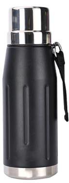 SANTECO Edelstahl Thermoskanne 650ml, Auslaufsicher, BPA-frei, 12h Warm/24h Kalt, Spülmaschinenfest, Schwarz, Für Outdoor Sport Büro