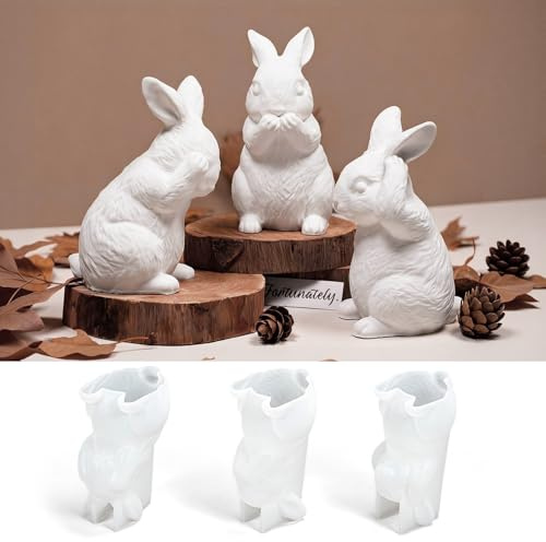 3 Stück Silikonformen Gießformen Osternsilikonformen, Gießformen Silikon Ostern Kaninchen, 3D Silikonform Ostern Hase, Kaninchen Osterhase Silikonform for Gips, Kerzen, Ostergeschenke