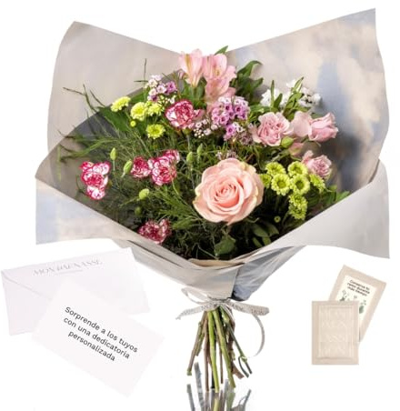 Mon Parnasse - Ramo de Flores Naturales con Dedicatoria, Incluye Tarjeta Personalizada, Set Alimento Floral, Envoltorio Elegante, Regalo, Sutileza y Aroma - Armonia