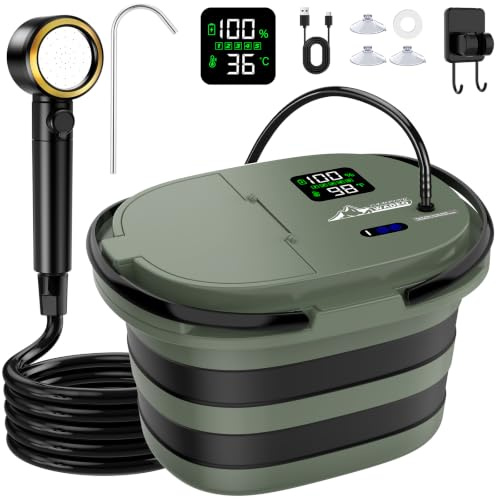 WADEO 2026 Nuova Doccia Portatile, [Secchio Antiperdita e Pompa Integrati] [13000mAh], 5 velocità e 4 modalità di Getto, per Campeggio, Camper, Animali Domestici, Spiaggia, Giardino