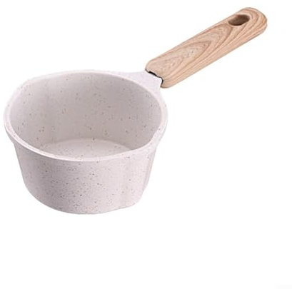Carote 10cm Nonstick Milk Pot, Small Sauce Pan with Pour Spout, White Flat Bottom Multipurpose Mini Pot for Home Kitchen (White)