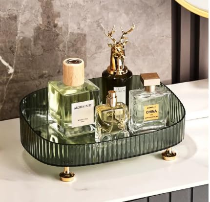 Makeup Organiser - Thick Material Beauty Organiser, Perfume Decorative Dresser Tray for Dressing Table,Storage Vanity Tray for Bedroom Bathroom Countertop Skincare Perfumes Cosmetics Desktop (Green)
