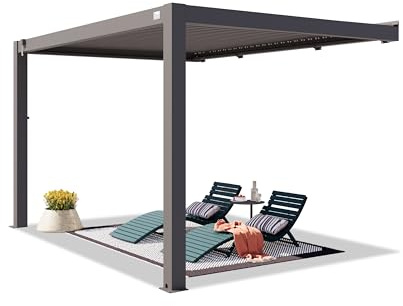 PRIMEYARD Terrassenüberdachung 3x4 m Aluminium-Pfosten mit Lamellendach aus Alu anthrazitfarbene Anbau-Pergola