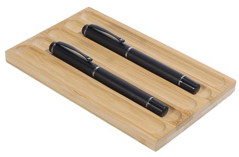 PH PandaHall Bamboo Pen Holder Tray, 5-slot Pen Organizer Desktop Pencil Holder Rectangle Fountain Tray for Home Office Workplace School Study Room Desk Organizer, Burlywood, 18x11cm