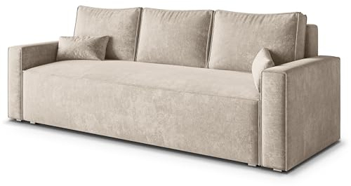 Masseno Sofa MENI LM mit Schlaffunktion, Sofa mit Bettkasten, Wohnzimmersofa, Couch, Soffa, Bettsofa, Couchgarnitur- Creme, LUMO 55