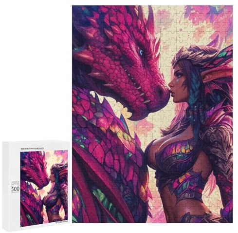 Dragon Kiss Fantasy Artwork Tischpuzzle Für Erwachsene, 500 PCS – Wintergeschenk; Für Gemeinsame Zeit Am Tisch