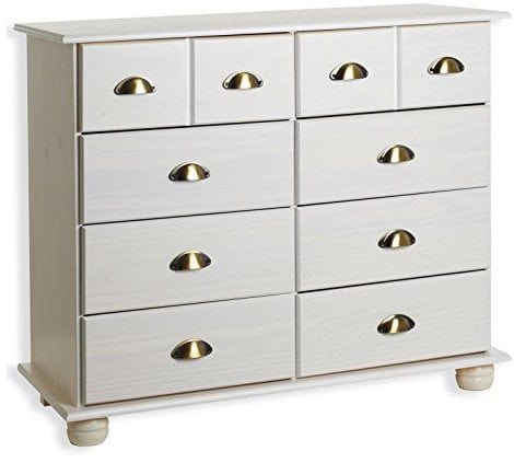 IDIMEX Schubladenschrank Colmar, schöne Kommode mit 8 Schubladen, praktischer Apothekerschrank in weiß, Elegantes Sideboard mit Muschelgriffe