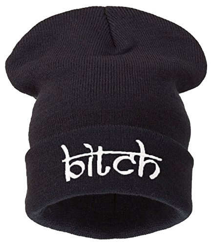 Beanie HatsDamen Strickmütze Schwarz (BITCH)