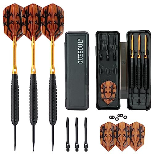 CUESOUL 23 Gramm Steel Dartpfeile - Schwarze Beschichtung Messing Fässer STBS051
