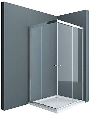 Sogood Duschkabine 90x100cm Eckeinstieg Schiebetür Duschabtrennung Klarglas Eckdusche 6mm ESG Glas Höhe 190cm Links/Rechts montierbar Rav16K