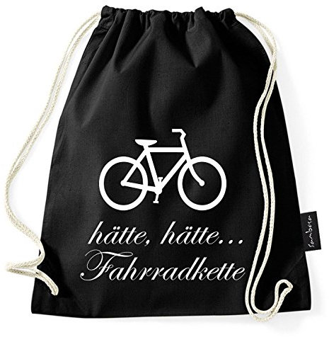 Über 60 Sprüche & Designs auswählbar/Sambosa Turnbeutel mit Spruch/Beutel: Schwarz/Rucksack/Jutebeutel/Sportbeutel/Hipster, Bag:Fahrradkette