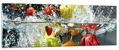 Moderne Impression sur Verre Fruits eau éclaboussures nourriture Image Tableau en Verre Decoration Murale 90x30cm Deco Salon Chambre Panoramique Petit Tableaux Decoratifs Muraux Art GAB90x30-2972