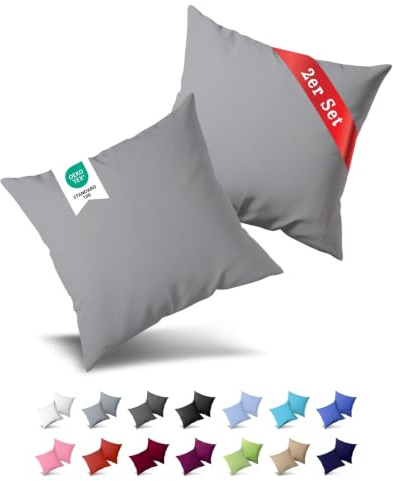 Buymax® Kissenbezug 40x80 cm (2er-Set) 100% Jersey Baumwolle - Kissenbezüge für Kissen 40 x 80 cm - Silber - Kopfkissenbezug mit Reißverschluss - Kissenhülle - Oeko-Tex Zertifiziert