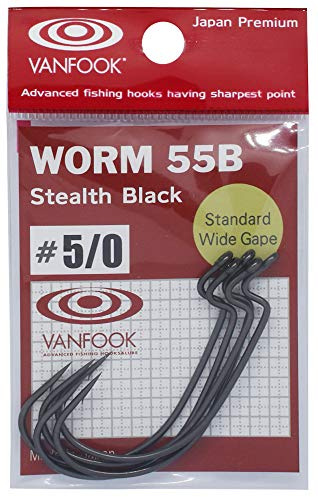 VanFook Worm 55B Offset-Haken Wurm Stealth Black #5/0 5Stk