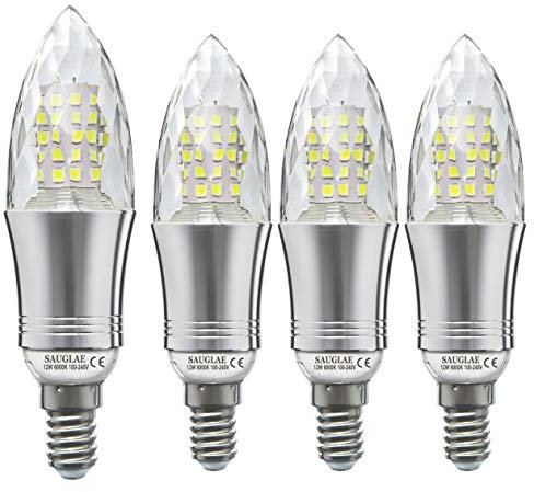 SAUGLAE E14 LED Candle Bulbs 12W, 100W Incandescent Bulbs Equivalent, 6000K Daylight White, 1200Lm, Small Edison Screw Light Bulbs, 4-Pack