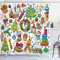 ABAKUHAUS Weihnachten Duschvorhang, Neujahr Süßigkeiten, Stoffliches Gewebe Badezimmerdekorationsset mit Haken, 175 x 220 cm, Grün Mehrfarbig