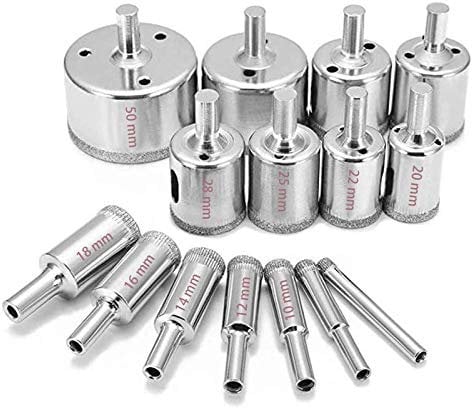 15 pezzi Set punte diamantate φ6-50mm Frese diamantate HSS acciaio al carbonio, taglio a umido, seghe a tazza cave per piastrelle in vetro Granito ceramica porcellana marmo