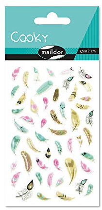 Maildor CY100C - Packung 1 Bogen Sticker Cooky, 7,5x12cm, 50 Stickers, zur Dekoration oder zum Verschönern von Handysc halen, Schmuckkästchen, Tagebuch oder Brief, Feder, 1 Pack