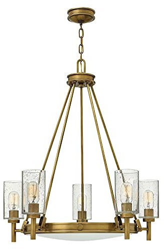 Licht-Erlebnisse Jugendstil Kronleuchter mit Schirm Regenglas Metall in Messing rund Wohnzimmer Esszimmer Pendelleuchte