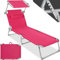 Tectake® Chaise Longue Pliante Bain de Soleil avec Pare Soleil & Appuie-tête - Inclinable Transat de Plage Relax pour Jardin, Camping, Salon Extérieur - Rose