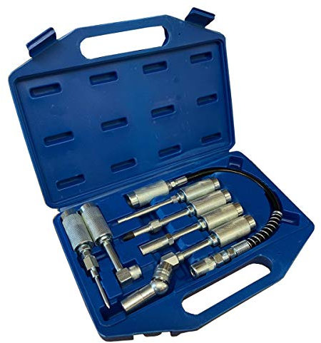 7pc Grease Gun Adaptor Set, Lube Nozzle Fittings in Storage Case - Fits manual Grease Guns