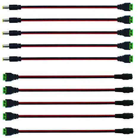 senvenelec 10Pcs Conector DC de 5,5 x 2,1 mm, Kit de Enchufe y Enchufe de 2 Pines, Cable de extensión, Adaptador de Toma de Corriente CC de 12 V para cámara CCTV, Audio, Barras luz LED.