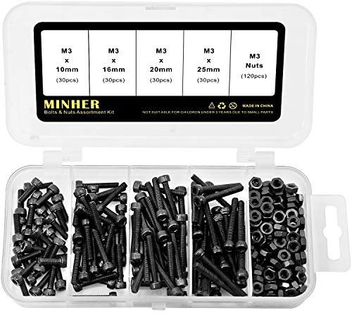 M3 Viti a brugola Kit di Bullone e Dadi 10mm 16mm 20mm 25mm (Nero 12,9 Acciaio al Carbonio)