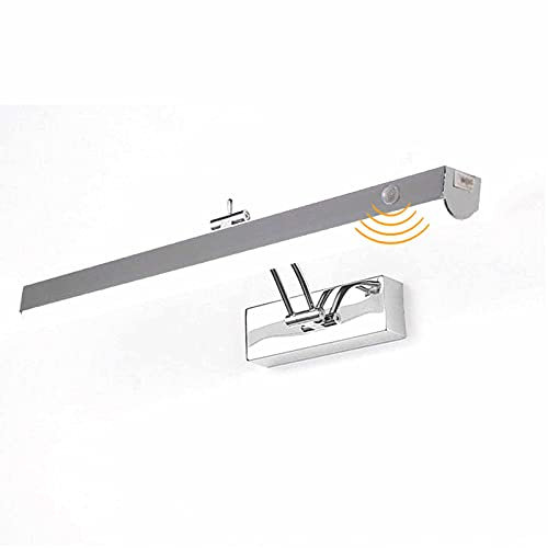 HMAKGG LED Spiegelleuchte Bad mit Bewegungsmelder, Silber-Spiegellampe Badezimmer mit Schalter, IP44 Edelstahl Badleuchte Kaltweiß 6000K, 240° Drehbar Schrankleuchte Badezimmer Lampe, 14W/69CM…