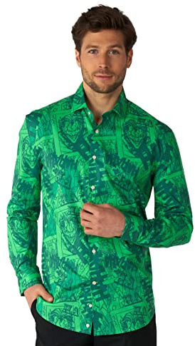 OppoSuits Herrenhemd - Offizielles DC Comics Warner Bros - The Joker â„¢ Button-Down-Hemd - Tailliertes Hemd - Grün - Langärmliges