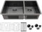 Logmey 33x19 Gunmetal Black Undermount Double Sink - 60/40 Double Bowl Stainless Steel Sink