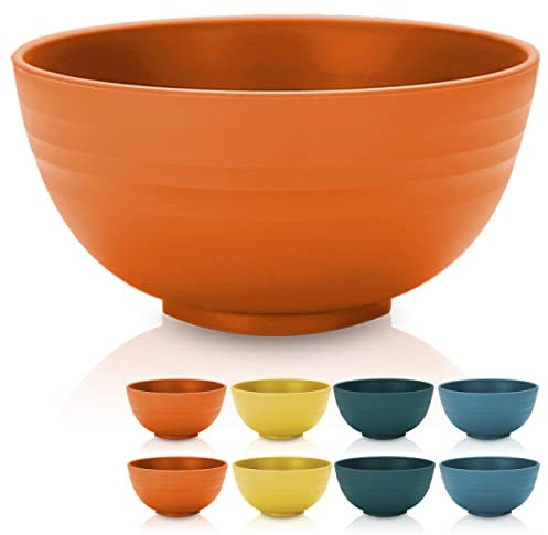 Kyraton bol de céréales en plastique 8 PCS 760ml, non fragile, réutilisable, léger, pour soupe de farine de riz, salade de collations fruits, lave - vaisselle sans Bpa (orange)
