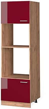 Vicco Armoire Micro-Ondes R-Line, Rouge Bordeaux Haute Brillance/Chêne de Force doré, 60 cm